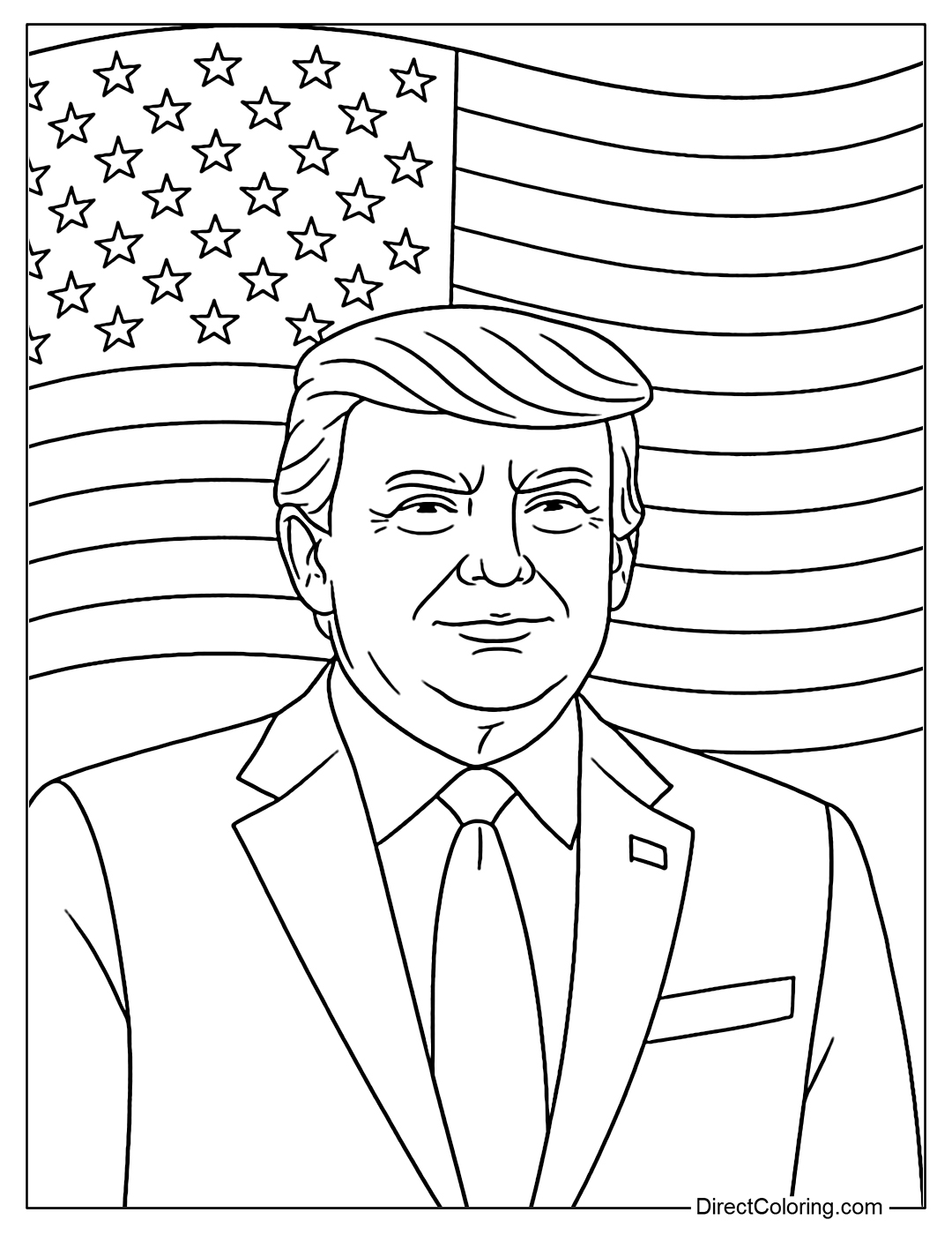 Donald Trump with American Flag Coloring Page